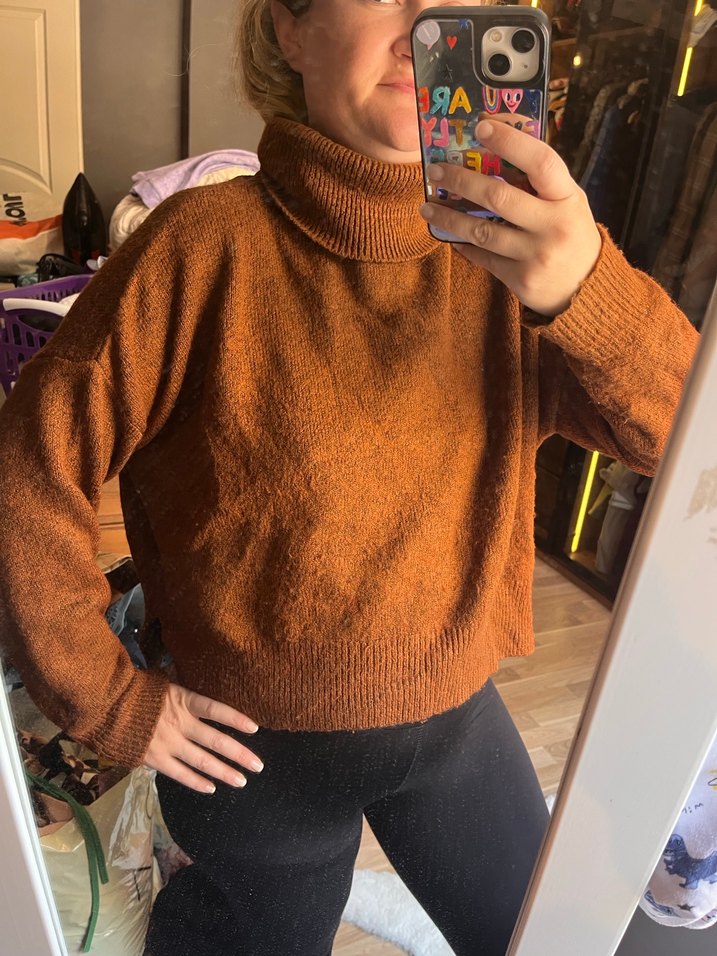 Kahverengi Boğazlı Örgü Kadın Kazak - Görsel 2