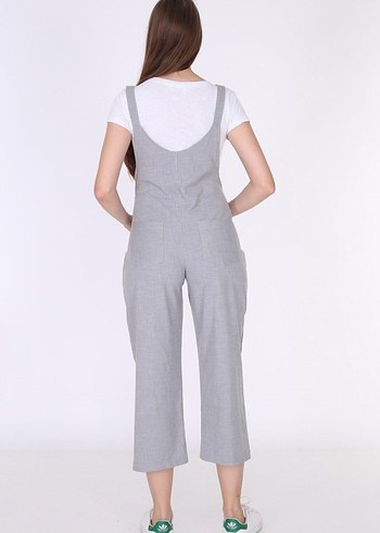 Gri Pamuklu Hamile Tulum, Kolsuz, Midi Boy - Görsel 3