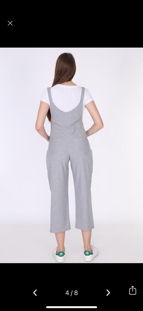 Gri Pamuklu Hamile Tulum, Kolsuz, Midi Boy - Görsel 3