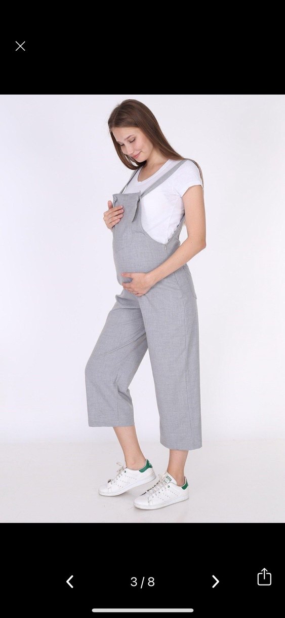 Gri Pamuklu Hamile Tulum, Kolsuz, Midi Boy - Görsel 2