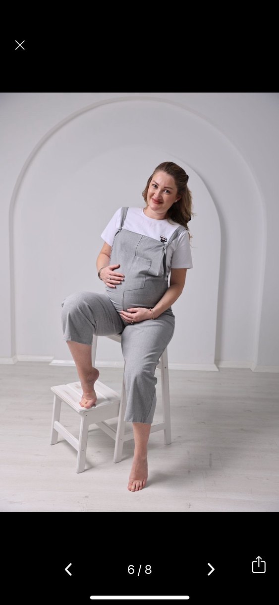 Gri Pamuklu Hamile Tulum, Kolsuz, Midi Boy - Görsel 4