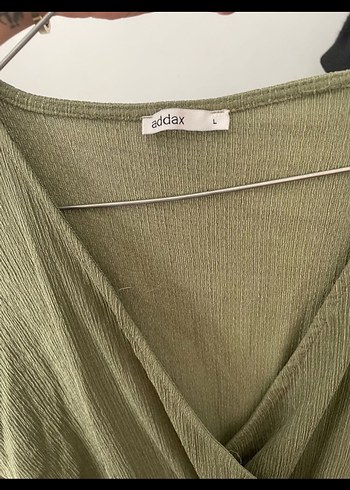 Kadın V Yaka Kısa Kollu Yeşil Keten Tulum elbise - Görsel 3