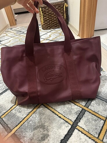 orijinal lacoste bordo çanta shopper