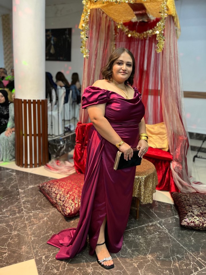 Bordo Drapeli Uzun Abiye Elbise - Görsel 2