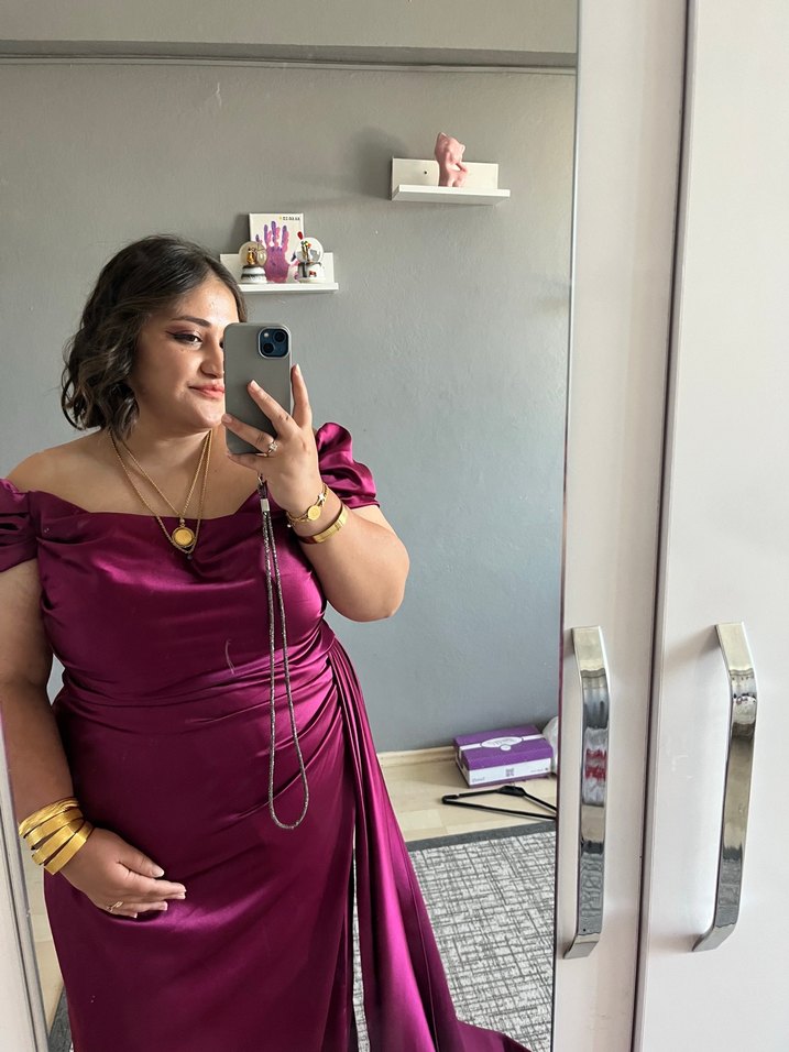 Bordo Drapeli Uzun Abiye Elbise - Görsel 3