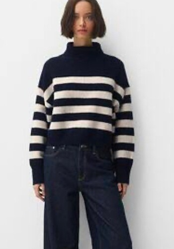 Bershka Balıkçı yaka crop kazak