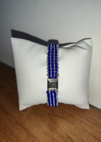 El Yapımı Mavi ve Gri Boncuklu  Kadın Nazo Bileklik - Görsel 2