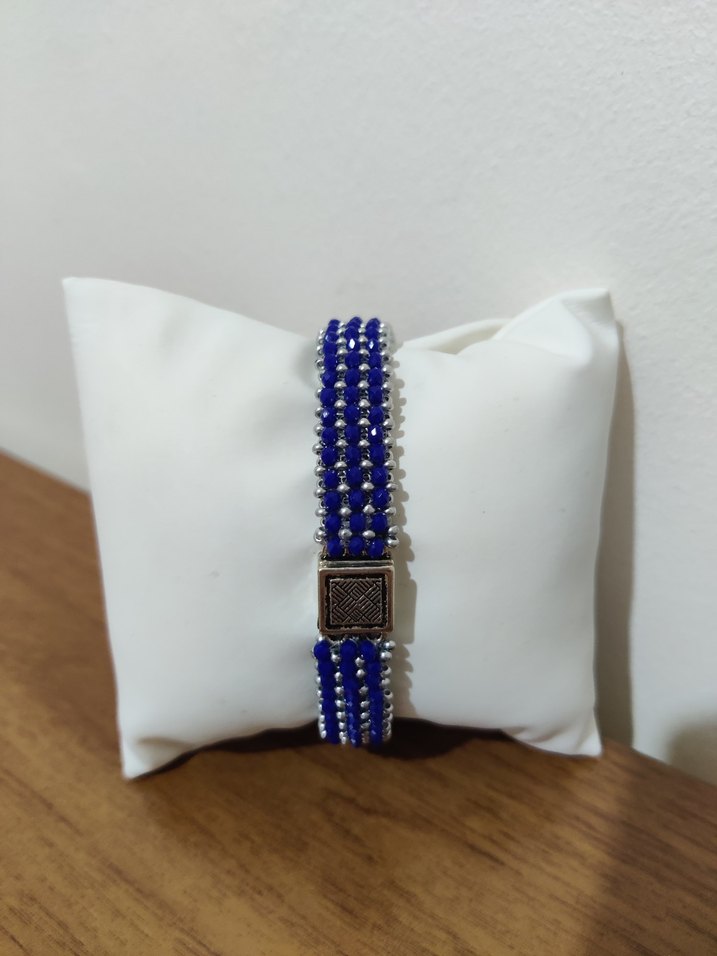 El Yapımı Mavi ve Gri Boncuklu  Kadın Nazo Bileklik - Görsel 3