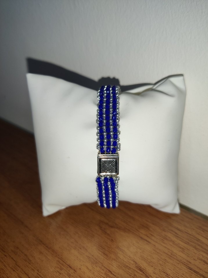El Yapımı Mavi ve Gri Boncuklu  Kadın Nazo Bileklik - Görsel 2