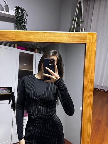Trendyol & Milla kadın düğmeli çizgili crop yelek palazzo geniş paça pantolon iki