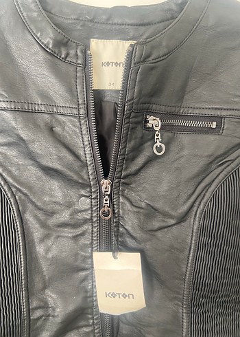 34 Beden Kadın Siyah Deri Biker Ceket