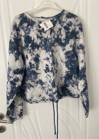 Düğmeli Gri Batik Desenli Kadın Sweatshirt