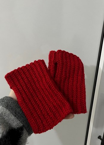 Kırmızı Örgü Parmaksız Kadın Eldiveni - Görsel 6