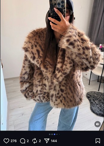 m Beden kahverengi Renk Leopar Desenli Kahverengi Midi Boy Peluş Ceket