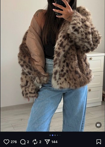 Zara Leopar Desenli Kahverengi Midi Boy Peluş Ceket