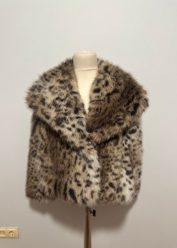 m Beden Leopar Desenli Kahverengi Midi Boy Peluş Ceket