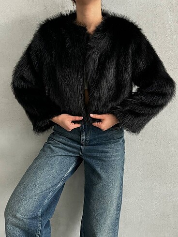 s Beden siyah Renk Zara Model Peluş Kürk