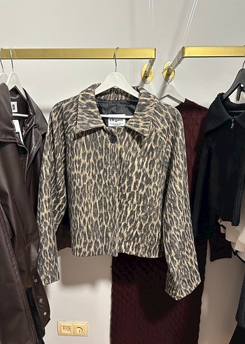 Kahverengi Leopar Desenli Kadın Midi ceket