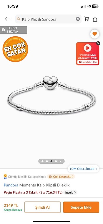 Beden ORJİNAL PANDORA 17cm
