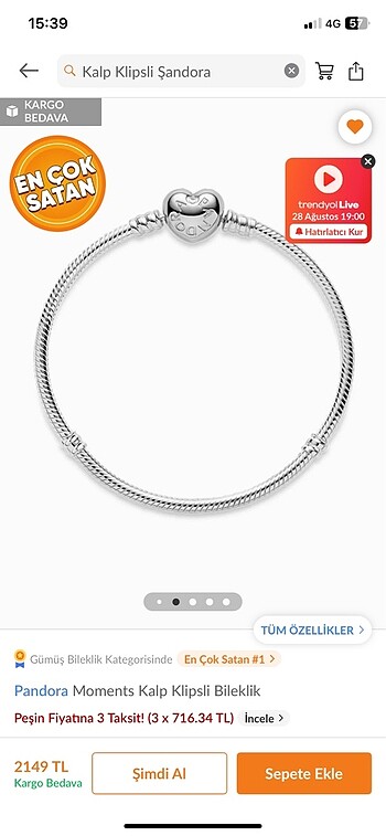  Beden beyaz Renk ORJİNAL PANDORA 17cm