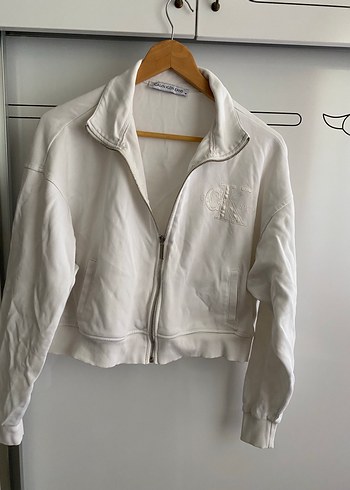 Calvin Klein Beyaz Fermuarli Kadin Sweatshirt