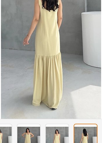 Zara Sarı Keten Uzun Askılı Elbise