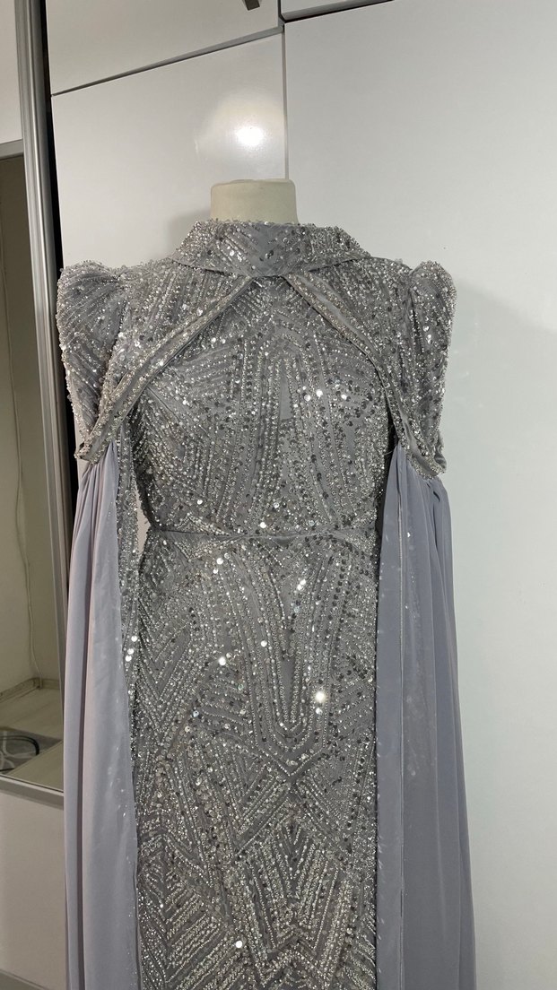 Gri Uzun Abiye Elbise 38-40-42 - Görsel 2