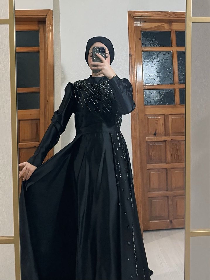 Siyah taşlı abiye şal dahil - Görsel 2