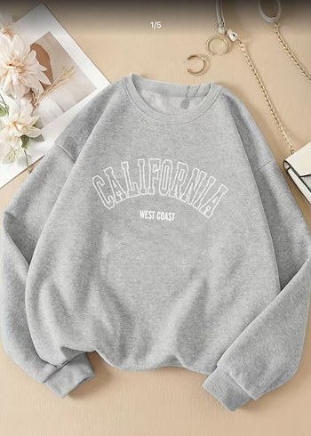 Gri Baskılı Kadın Sweatshirt