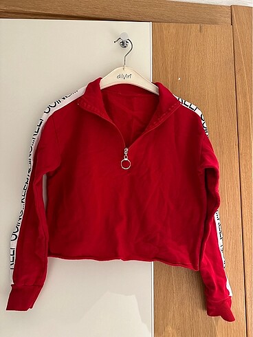 Kırmızı Fermuar Detaylı Crop Sweatshirt