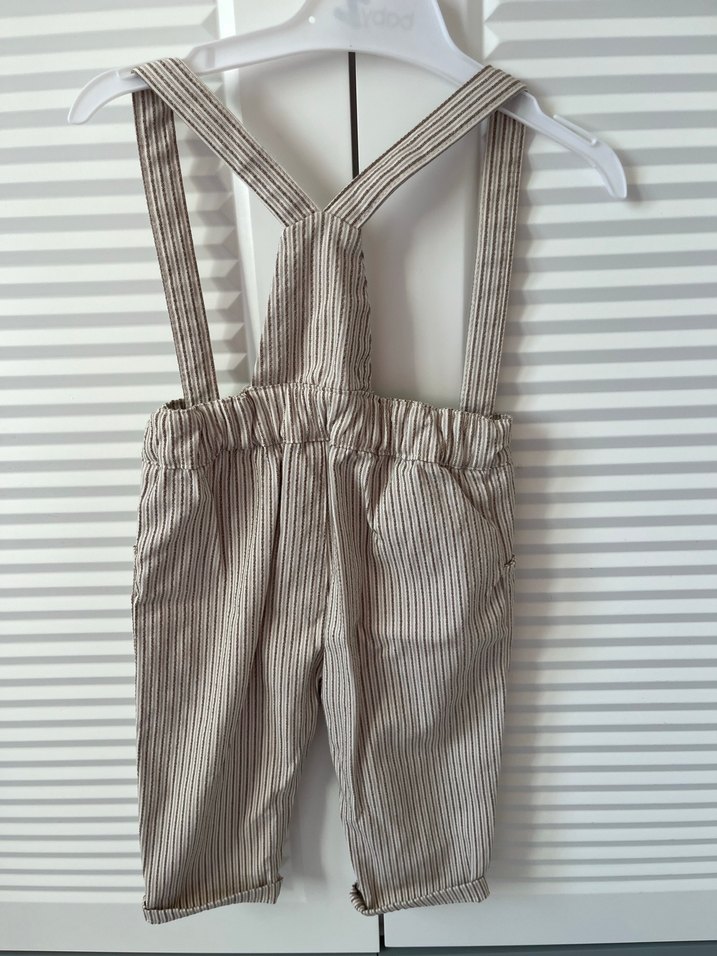 Çizgili Bej Erkek Çocuk Askılı Tulum - Görsel 2