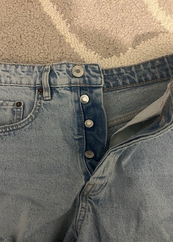 36 Beden Düğmeli Mavi Denim Mini Şort