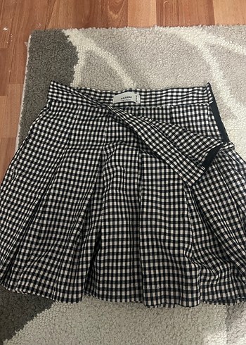 Gri Ekose Pilili Midi Etek