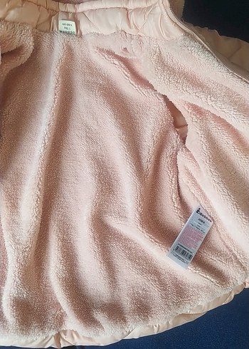 Kız Çocuk Pudra Kapüşonlu Kürklü Mont - Görsel 3