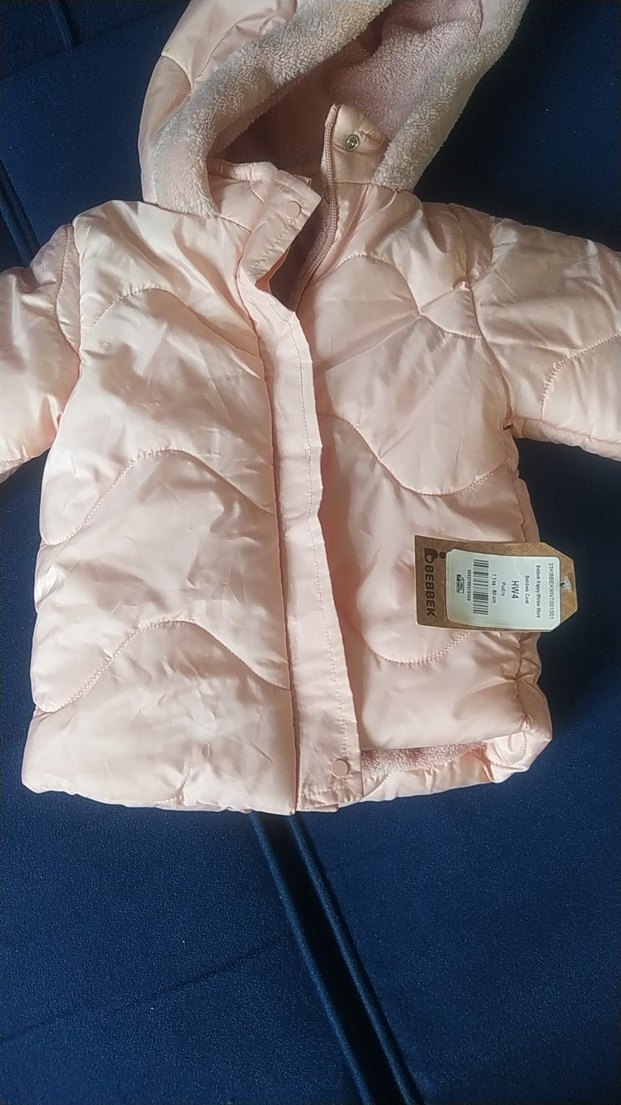 Kız Çocuk Pudra Kapüşonlu Kürklü Mont - Görsel 5