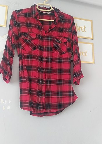 Kırmızı Kareli Uzun Kollu Kadın Gömlek - Görsel 2