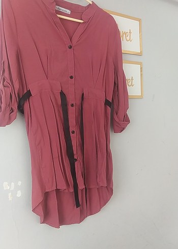 Düğmeli Kısa Pembe Bluz - Görsel 2