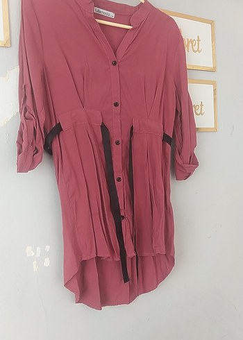 Düğmeli Kısa Pembe Bluz - Görsel 3