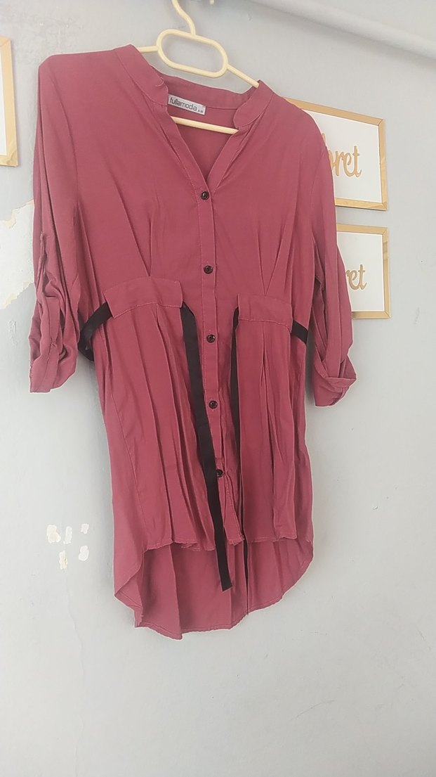 Düğmeli Kısa Pembe Bluz - Görsel 3