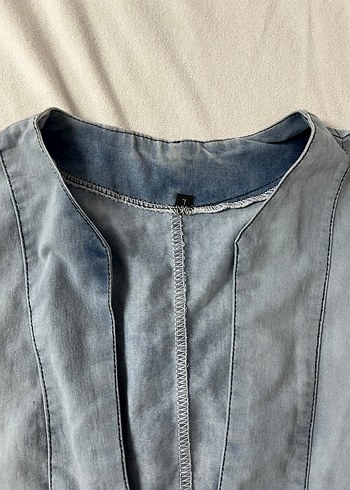 Vintage Y2K Düğmeli Kısa Kollu Kadın Kot Ceket - Görsel 5