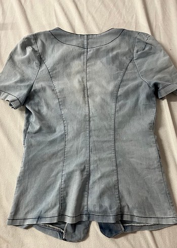 Vintage Y2K Düğmeli Kısa Kollu Kadın Kot Ceket - Görsel 4