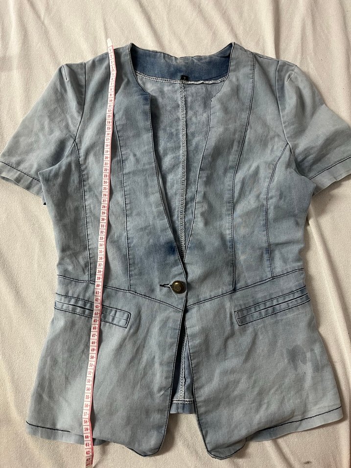 Vintage Y2K Düğmeli Kısa Kollu Kadın Kot Ceket - Görsel 3