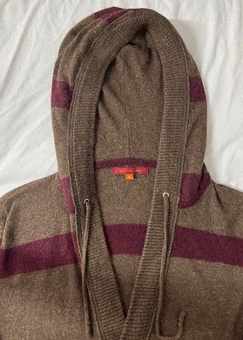 Not The Same Kapüşonlu V Yakalı Çizgili Kadın Kazak - Görsel 2