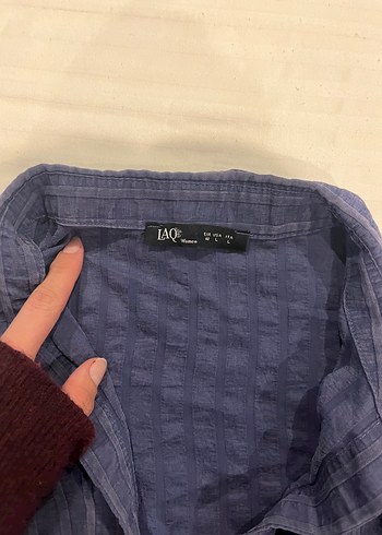 Düğmeli Lacivert Keten Kadın Gömlek - Görsel 3