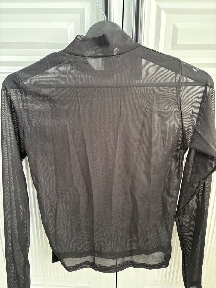 Siyah Transparan Yüksek Yakalı Uzun Kollu Bluz - Görsel 2