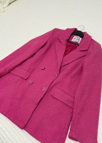 Pembe Düğmeli Kadın Midi Blazer Ceket - Görsel 4