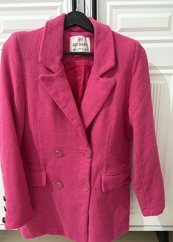 Pembe Düğmeli Kadın Midi Blazer Ceket - Görsel 2