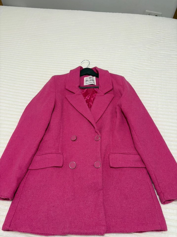 Pembe Düğmeli Kadın Midi Blazer Ceket - Görsel 3