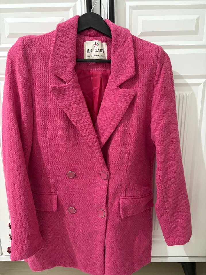 Pembe Düğmeli Kadın Midi Blazer Ceket - Görsel 2