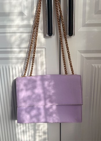 Mor Zincir Detaylı Kadın Deri Çanta - Görsel 2